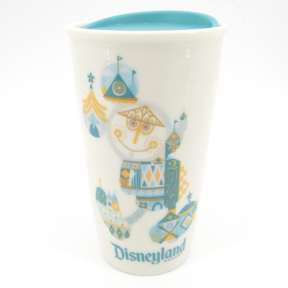 Starbucks Disneyland It's a Small World Ceramic Travel Mug Tumbler 12oz Teal Lid
